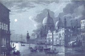Nocturnal Scene of the Grand Canal and Santa Maria della Salute, Venice, engraved by Brizeghel (lith
