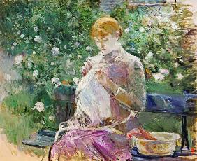 Pasie sewing in Bougival's Garden, 1881 (oil on canvas) 19th
