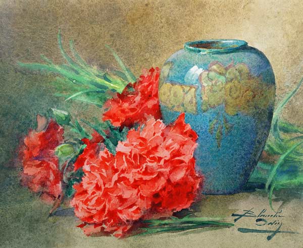Still Life with Carnations beside a Blue Glazed Vase von Blanche Odin