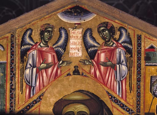 Tafelbild: Der hl. Franziskus von Assisi. Ausschnitt: Zwei Engel. von Bonaventura Berlinghieri