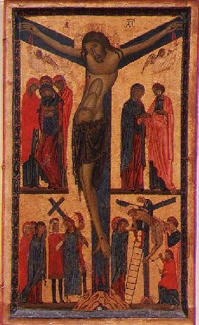 The Crucifixion with Holy women, mourners, Christ on the Road to Calvary and the Deposition, right p