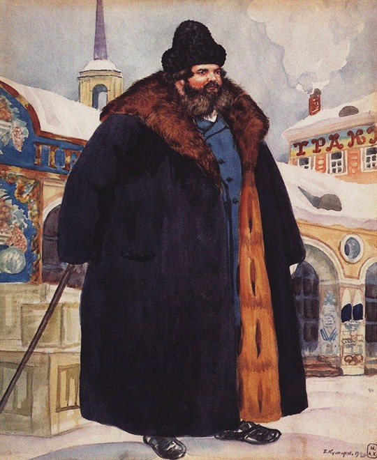 Ein Kaufmann im Pelzmantel von Boris Michailowitsch Kustodiev
