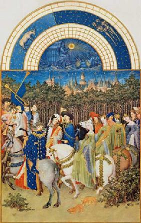 Stundenbuch (Très riches heures) des Herzogs von Berry. Das Maifest. Miniatur 1410