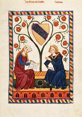 Alram von Gresten mit seiner Dame auf einer Bank um 1310-40