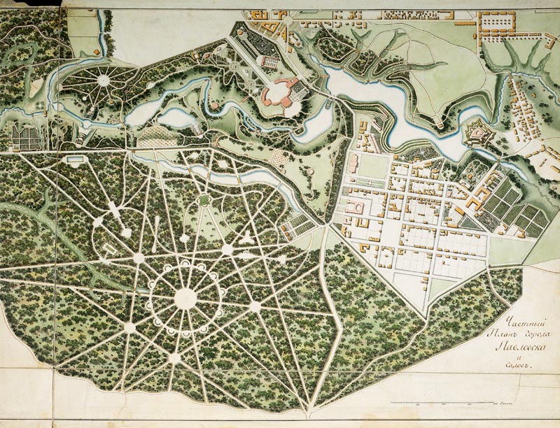 Pawlowsk, Schloßpark,Karte 1803 von Bugrejew Alexander