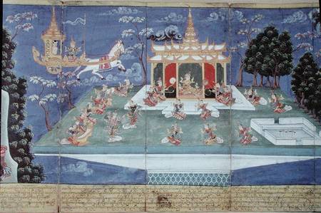 Ma 565 King Nimi in his divine chariot sent by Indra and led by the angel Matali, visits the skies a von Burmese School