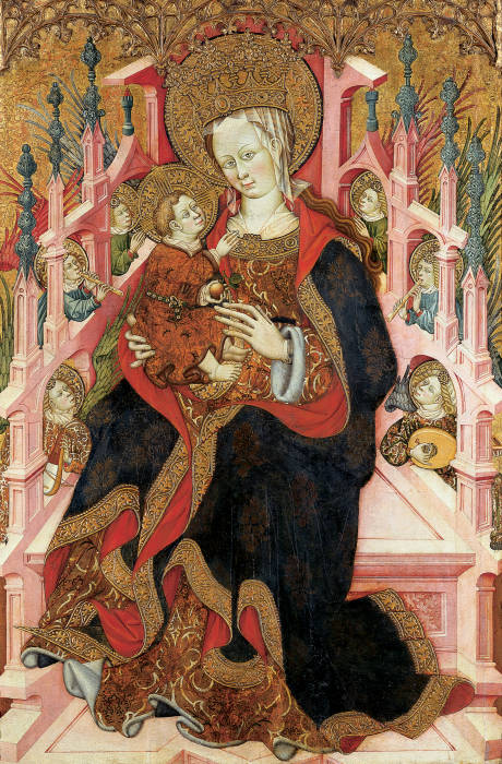 Thronende Madonna mit Kind und musizierenden Engeln von Burnham-Meister