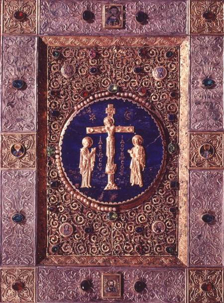 Icon depicting Christ on the cross between the Virgin and St. John the Baptist with medallions of th von Byzantine