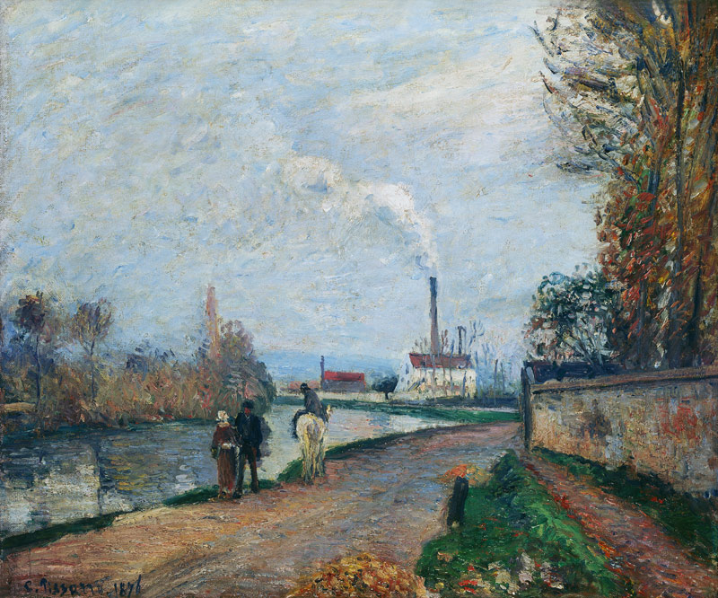 Grauer Tag an den Ufern der Oise bei Pontoise von Camille Pissarro