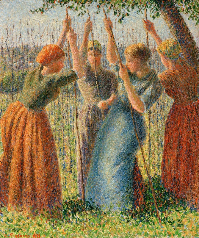 Stangen setzende Bäuerinnen von Camille Pissarro