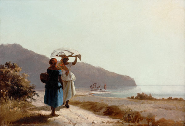 Zwei plaudernde Frauen am Meeresstrand von Camille Pissarro