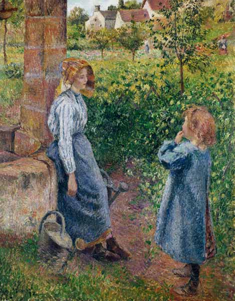 Junge Frau und Mädchen an einem Brunnen von Camille Pissarro