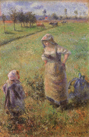 Bäuerin und Kind auf dem Feld, Pontoise von Camille Pissarro