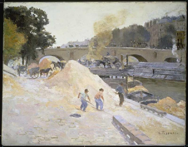 Kiesverladung am Quai d'Anjou an der Seine in Paris (Pont Marie) von Camille Pissarro