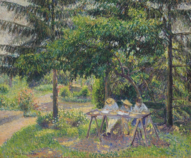 Kinder im Garten in Eragny (Enfants attablés dans le jardin à Eragny) von Camille Pissarro