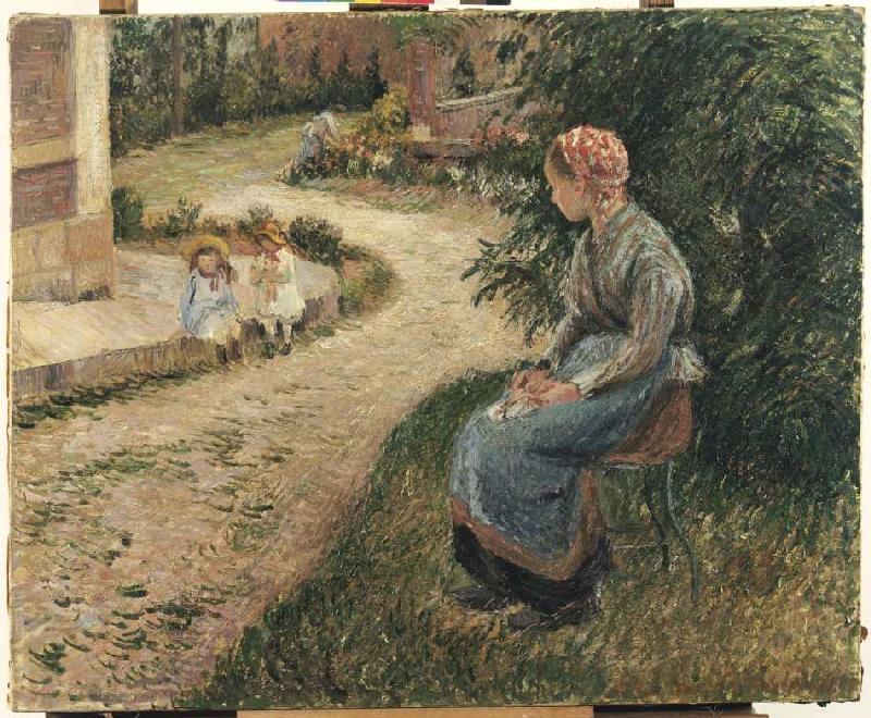 Kindermädchen im Garten von Eragny. von Camille Pissarro