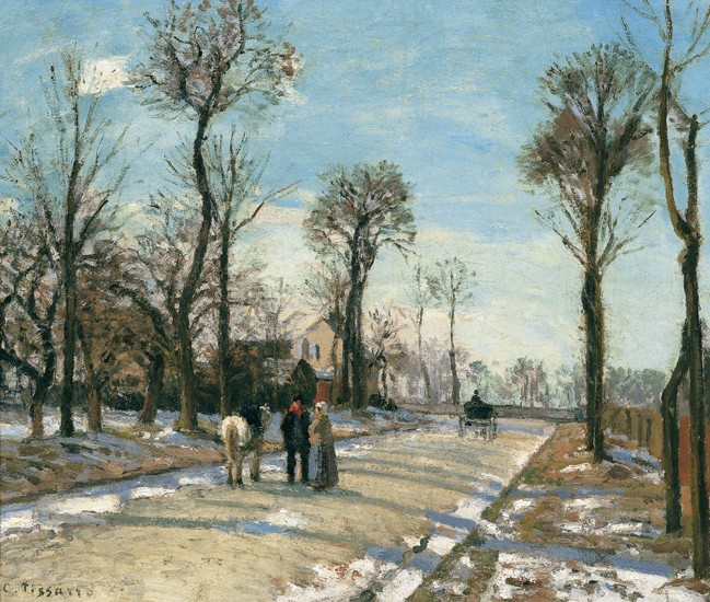 Route de Versailles, Louveciennes, Wintersonne und Schnee von Camille Pissarro