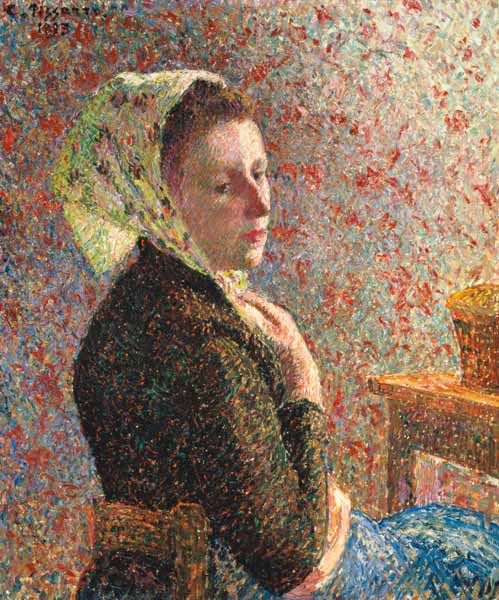 Woman wearing a green headscarf von Camille Pissarro
