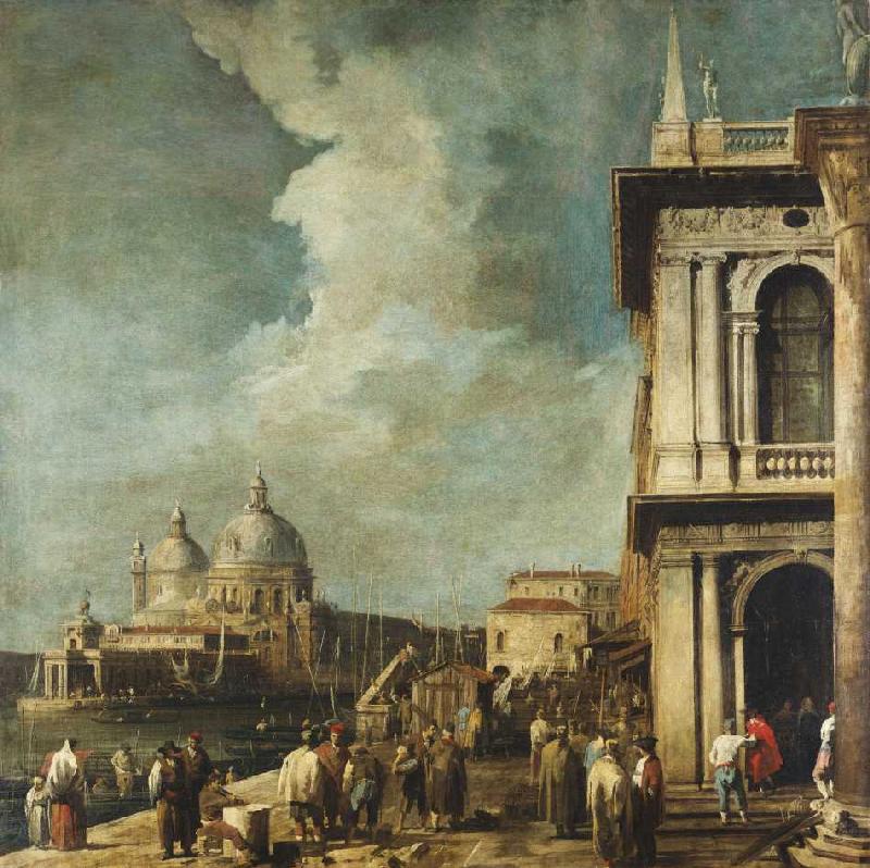 Blick von der Piazetta in Venedig auf den Canale Grande und Sta.Maria della Salute von Giovanni Antonio Canal (Canaletto)