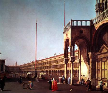 Piazza di San Marco, from the Piazetta, in Venice von Giovanni Antonio Canal (Canaletto)