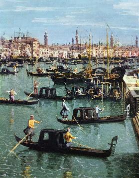 Gondoliers near the Entrance to the Grand Canal and the church of Santa Maria della Salute, Venice