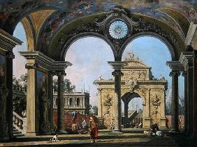 Capriccio of a triumphal arch seen through an ornate archway, c.1750 (oil on canvas) 16th