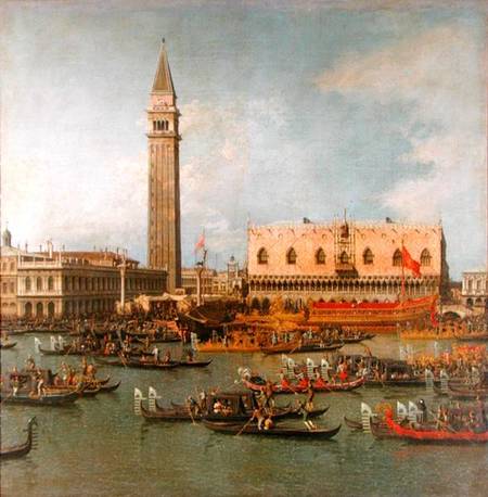 View of the Palace of St Mark, Venice, with preparations for the Doge's Wedding von Giovanni Antonio Canal (Canaletto)