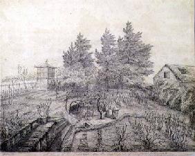 A View of Napoleon I's Gardens on the East Side of Longwood House 1821 cil o