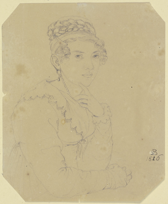 Halbfigur einer jungen Frau mit aufgestütztem linkem Arm von Carl Barth