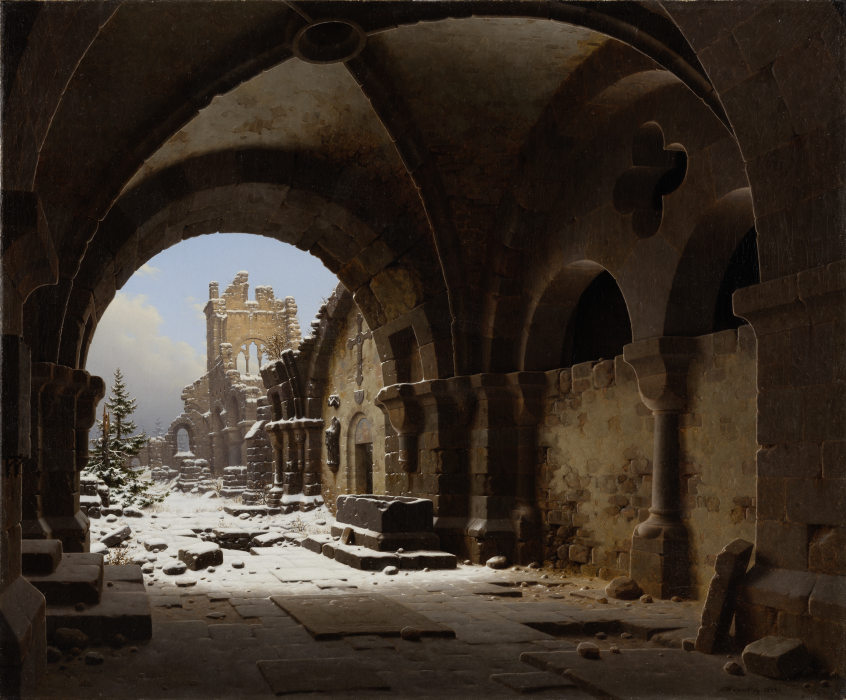 Kirchenruine im Winter von Carl Georg Hasenpflug