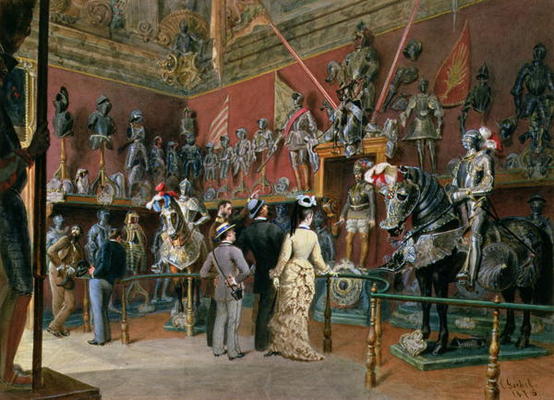 The first Armoury Room of the Ambraser Gallery in the Lower Belvedere, 1875 (w/c) von Carl Goebel