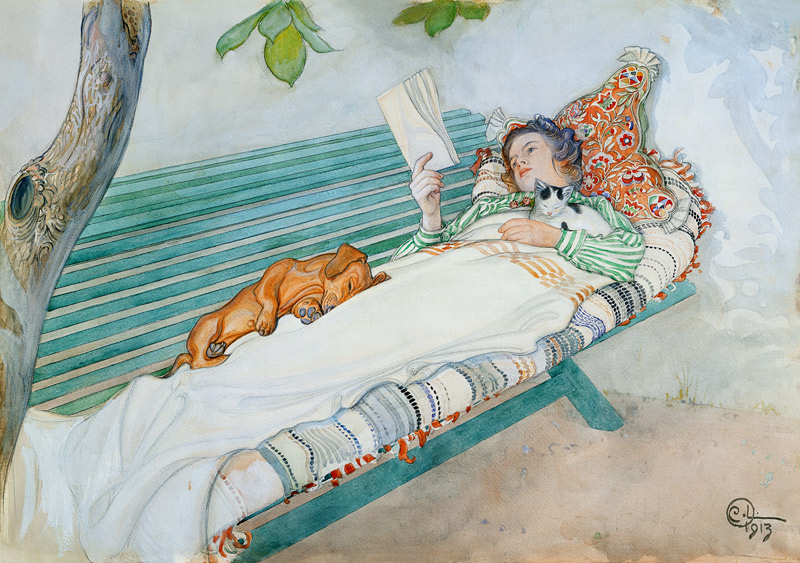 Woman Lying on a Bench von Carl Larsson
