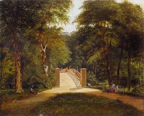 Park mit Brücke in Kopenhagen 1855