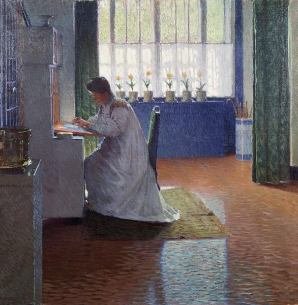 Anna Moll am Schreibtisch. um 1910