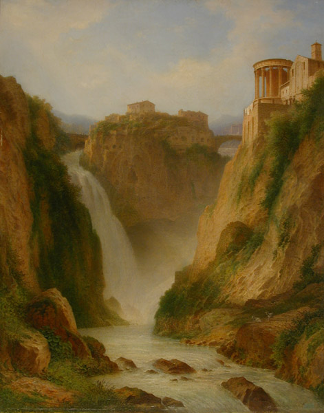 Die Wasserfälle von Tivoli mit dem Vestatempel von Carl Morgenstern