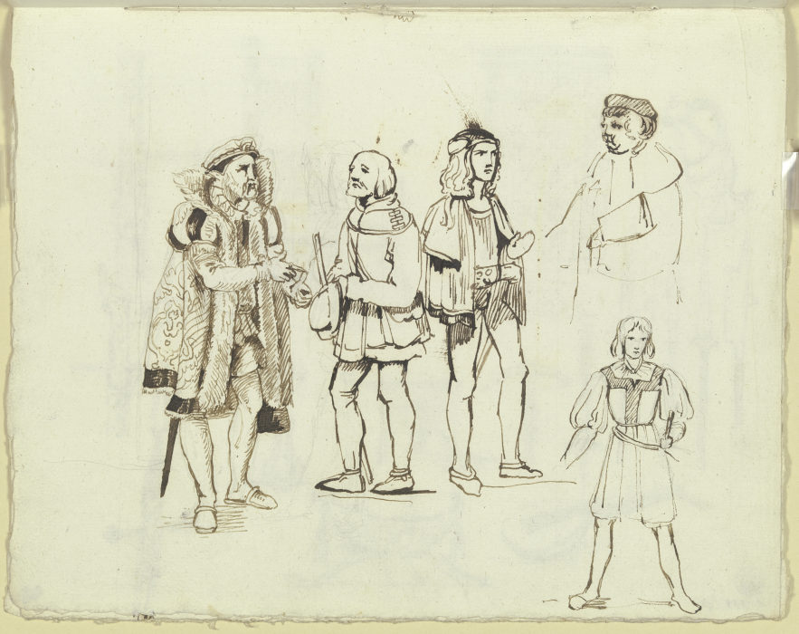 Fünf Figuren in der Tracht des 15. und 16. Jahrhunderts, zwei zu einer Gruppe zusammengestellt von Carl Philipp Fohr