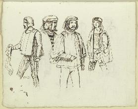 Vier männliche Figuren in mittelalterlicher Tracht