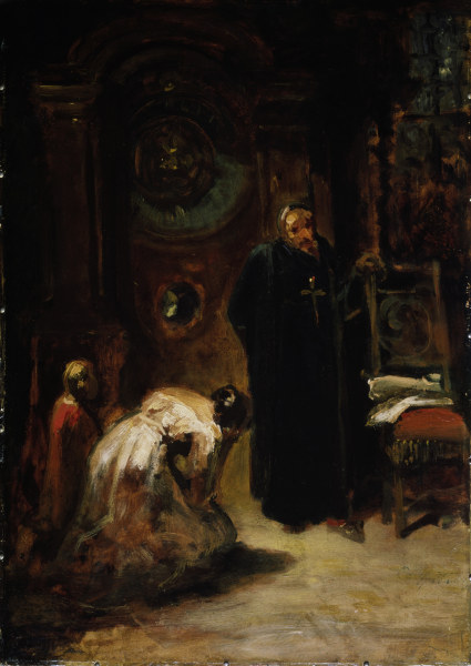 Spitzweg / Confession / Painting, c.1875 von Carl Spitzweg