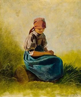 Sitzendes Bauernmädchen mit gefalteten Händen 1837