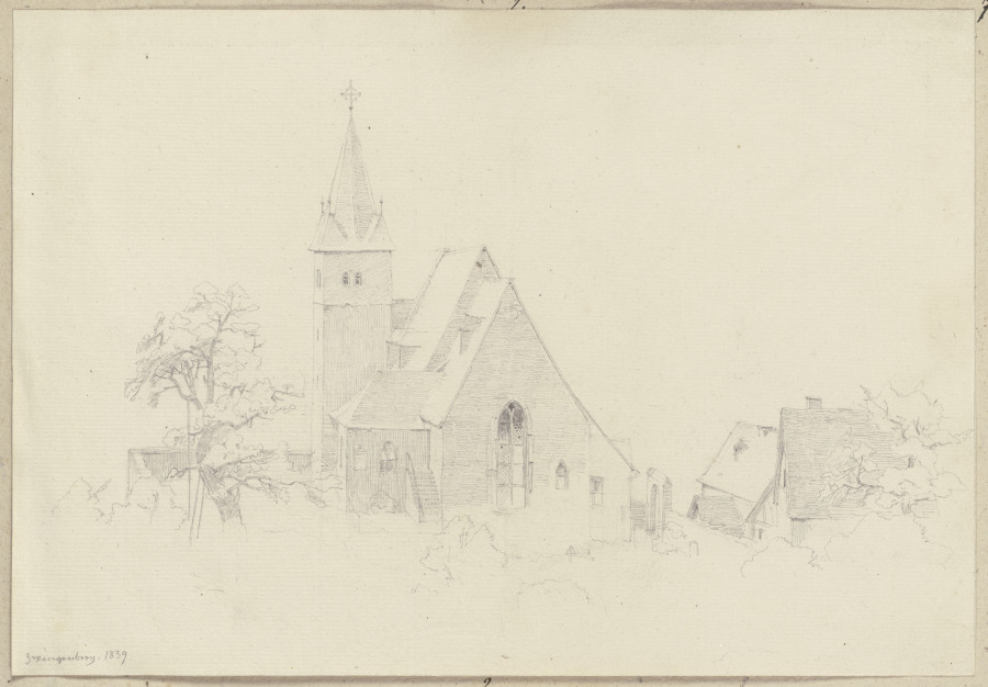 Die Bergkirche Zwingenberg von Osten gesehen von Carl Theodor Reiffenstein