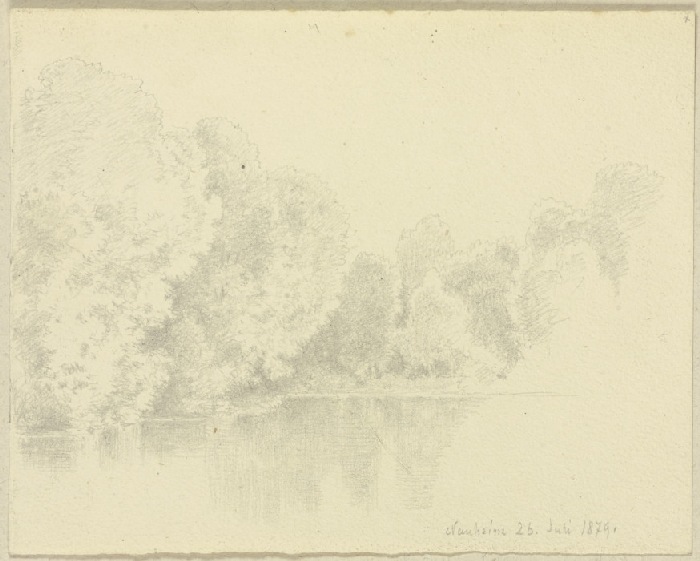 Gewässer mit baumbestandenem Ufer bei Nauheim von Carl Theodor Reiffenstein