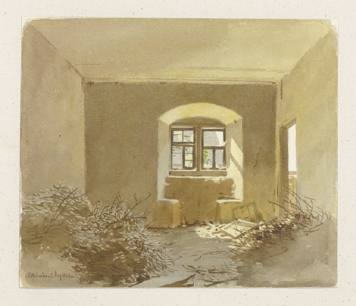 Raum mit Fensternische und gelagerten Reisigbündeln von Carl Theodor Reiffenstein