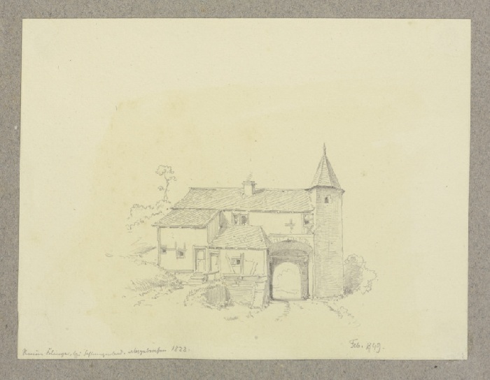 Ruinöses Fachwerkhaus mit Turm und Durchgangstor, 1822 abgebrochen, nach einer Vorlage von Carl Theodor Reiffenstein
