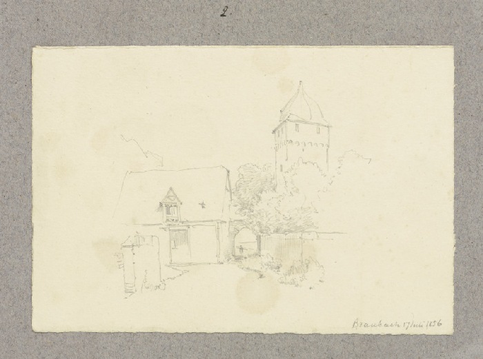 Scheune, Südtor und Muckenturm von Schloss Philippsburg in Braubach von Carl Theodor Reiffenstein