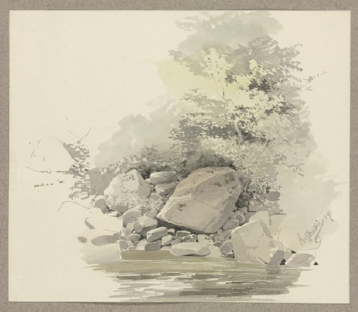 Steinblöcke an einem Gewässer von Carl Theodor Reiffenstein