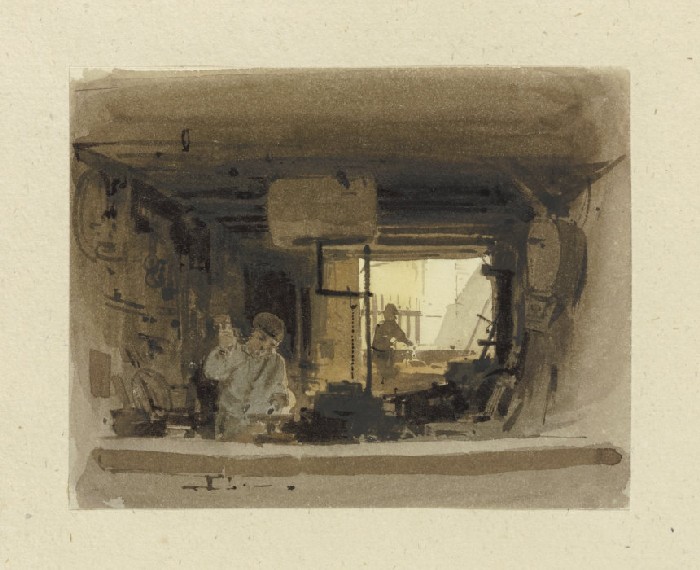 Werkstatt mit zwei arbeitenden Männern von Carl Theodor Reiffenstein
