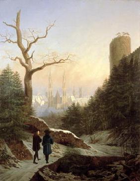 Winter Landscape with Gothic Church, 1821 (oil on canvas) 19th
