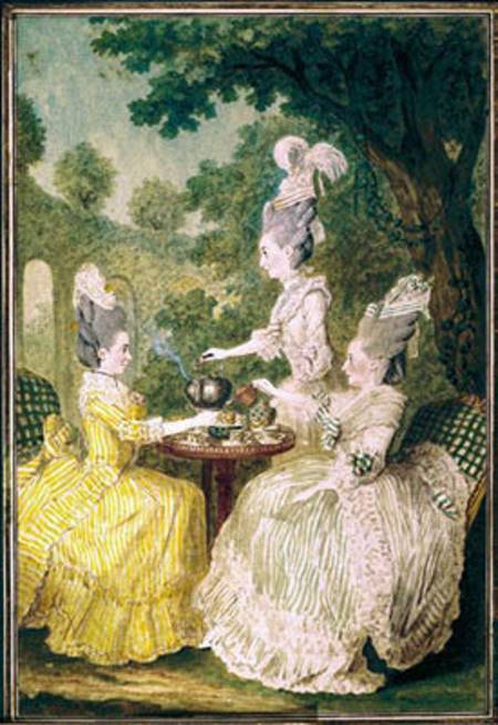 La Marquise de Montesson, La Marquise de Crest and la Comtesse de Damas drinking tea von Carmontelle