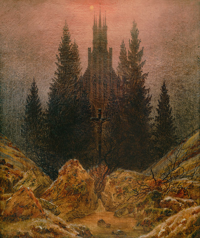 Kreuz und Kathedrale im Gebirge von Caspar David Friedrich