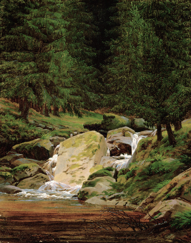 The Evergreens by the Waterfall von Caspar David Friedrich